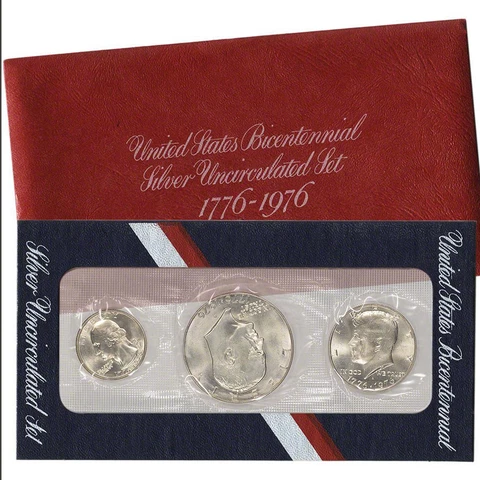 1976 Eisenhower Dollar 40% Silver (Red Pack) - Kennedy, Washington 3 Coins Cover