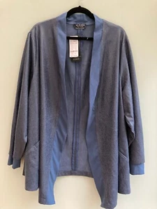 JACKET WATERFALL UK 24 BY VERPASS EDGE TO EDGE STRETCH FAUX SUEDE NAVY BNWT - Picture 1 of 5