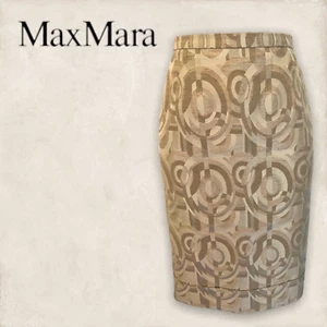 Max Mara Mujer Crudo Oro Rosa Jacquard Geométrico Lápiz Falda Reino Unido 8/10 - Imagen 1 de 4
