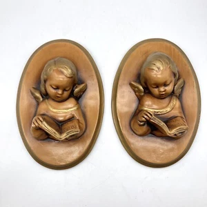 Placa de pared ovalada de cerámica de ángel querubín 3D vintage decoración victoriana dorada - PAR DE 2 - Imagen 1 de 15
