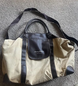 Tommy Bahama Bolso de Viaje de Lona Marrón Tostado Cuero Borde Lona de Hombro - Imagen 1 de 16