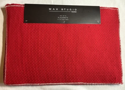 MAX STUDIO HOME PLACEMATS (8) RED GOLD METALLIC 13 X 19 100% COTTON NIP - Image 1 of 4