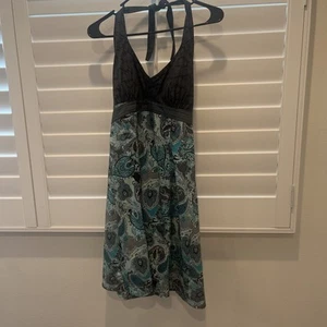 Athleta Womens Pack Everywhere Halter Dress Sz 2 Gray Blue Paisley Zip Pocket - Picture 1 of 7