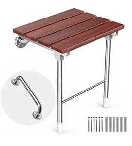Folding Shower Seat Wall Mount, Foldable Wall Wood Shower Chair Bench 350 Lb - Picture 1 of 2
