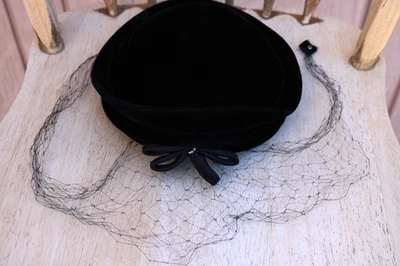 Boné chique feminino 1950 estilo vintage boina de veludo - Imagem 1 de 4