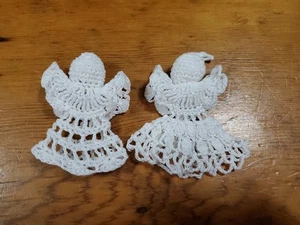 2 Vintage gehäkelte weiße Engel Weihnachtsschmuck kostenloser Versand - Bild 1 von 2