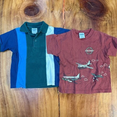 Vintage 80s Oshkosh Boys Shirt LOT OF 2 3T T-Shirt Cotton USA Polo Plane OO1 - Image 1 of 4