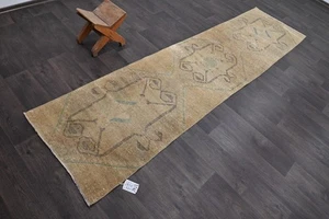 Vintage Turkish Runner Rug 2x9ft Wool Anatolian Handmade Hallway Oushak BEIGE - Picture 1 of 9