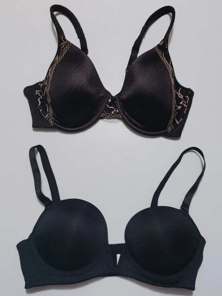 Lote de 2 sujetadores push up 34C para mujer negros con aros nuevos sin etiquetas 039 Foto 1 de 1