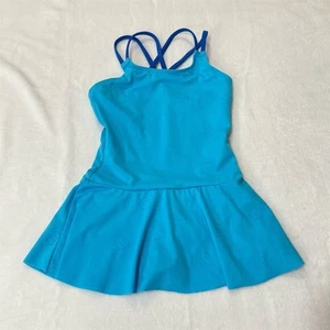 Lands’ End Girls Blue Smiley Face One Piece Swim Dress Size 7 Skirted Swimsuit - Picture 1 of 4