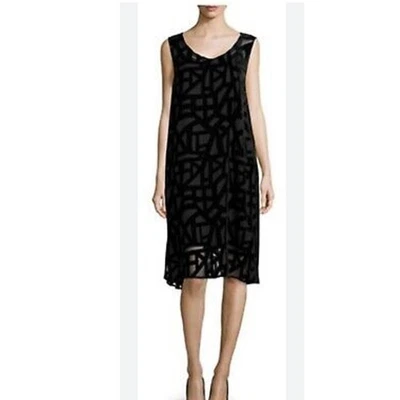 Vestido para mujer Eileen Fisher XS seda terciopelo agotado forrado geométrico sin mangas Foto 1 de 4