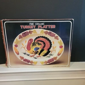 All-White Ceramic Turkey Platter  Oval White Autumn Harvest Border 18" x 14" - Bild 1 von 10