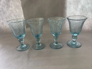 LA VERRERIE DE BIOT IN FRANCE BLUE BUBBLE GLASS Wine GOBLET 5.25” Lot Of 4 - Picture 1 of 9