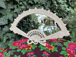 Vintage Victorian Style Ornate Fan Brass Boudoir Mirror Stand-Hang Heavy 17x10 - Picture 1 of 7