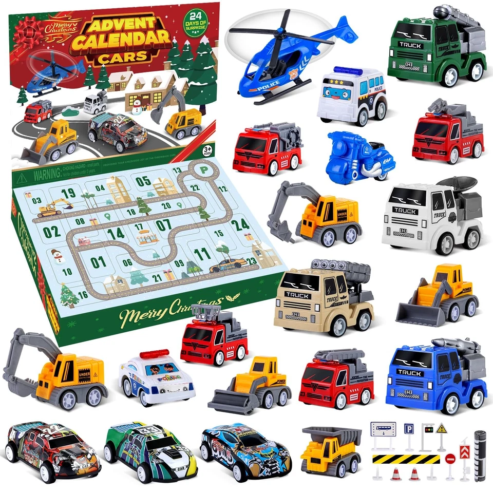 Quanquer Adventskalender 2025 Pull Back Spielzeugautos für Jungen – 24-Tage-A...