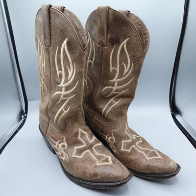 Justin Boots Western Botas Vaqueras Mujer 8 B Bordado Cruz Cuero Tribal Foto 1 de 4