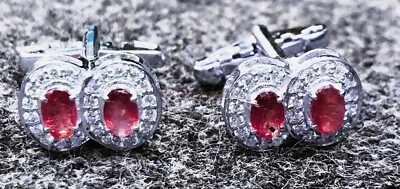 Heated Ruby Gemstone with 925 Sterling Silver Cufflink #2549 - Image 1 of 3