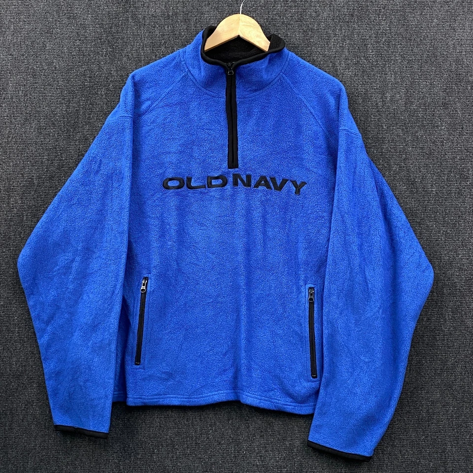 Old Navy Mens Fleece Jacket Quarter Zip Blue Spell Out Logo Size 2XL - Image 1 of 4