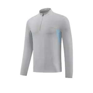 Men's Form Fitting T-shirt Half Zip Up Long Sleeve Tights Running Outdoor Sports - Picture 1 of 21