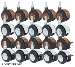 Möbelrolle 50mm Doppelrolle 5x Bürorolle Chrom Kupfer Designrolle Schraube M10 - Bild 1 von 17
