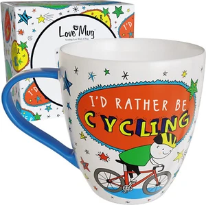Love Mug: I'd Rather Be Cycling Multicolor Large Bone China Coffee Mug - NEW - Picture 1 of 3