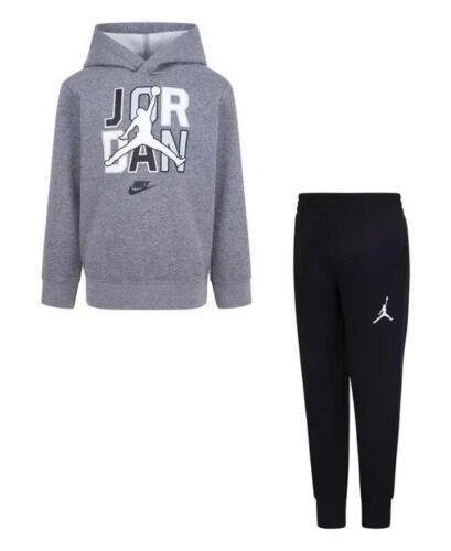 NIKE Boy's DNA Fleece Jordan Pullover Hoodie Jogger Pants Set Size 5 Gray/Black