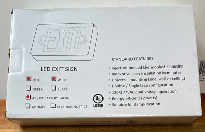 Emergency Led Exit Sign-qlxn500rn - Red Letter W/ac/dc Backup -120 / 277 Vac New • 29.95$