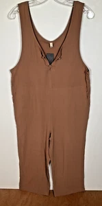 Anself Jumpsuit Overalls Women Small Taupe Cotton Lightweight Crinkle - NEW - Picture 1 of 14