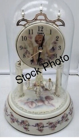 Timex Quartz Floral Angel Anniversary Mantel Clock Porcelain Base and Dial NEW Cover