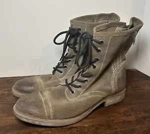 Roan by Bed Stu Affair Combat Boots Lace Up Side Zip Taupe Tan Suede Ladies 10 - Picture 1 of 9