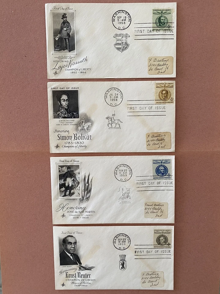 1958-59 FDC Champion of Liberty Kossuth, Bolivar, San Martin, Reuter - Image 1 of 1