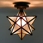 Moravian Star Ceiling Light Tiffany Style Glass Hallway Flush Mount Gallery Lamp