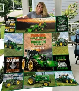 JD TRACTOR LIKE Quilt Blanket, TRACTOR Green Quilt Blanket - Picture 1 of 7