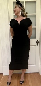 Vintage Stunning 1940’s 40’s Black Bombshell Dress Pinup S Fits 6 Large Chest - Picture 1 of 18