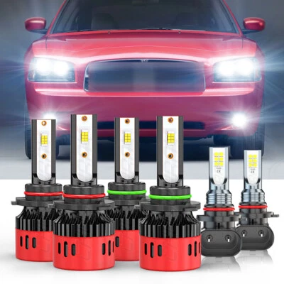 FOR Dodge Charger 2006 2007-2009 6x 6000K LED Headlights Hi-Lo + Fog Lights - Image 1 of 4