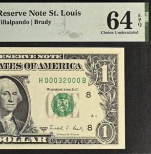 1988A 1 $ Federal Reserve Schein PMG 64EPQ - Geburtstag ausgefallene Seriennummer 00032000 - Bild 1 von 3