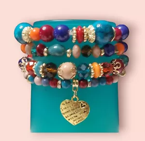 (4) Stck. Mehrfarbiges Perlenarmband mit Herz Charm - Bild 1 von 2
