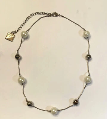 Anne Klein GOLD/SILVERTONE PEARL Necklace. Length 16-19 in - Image 1 of 4