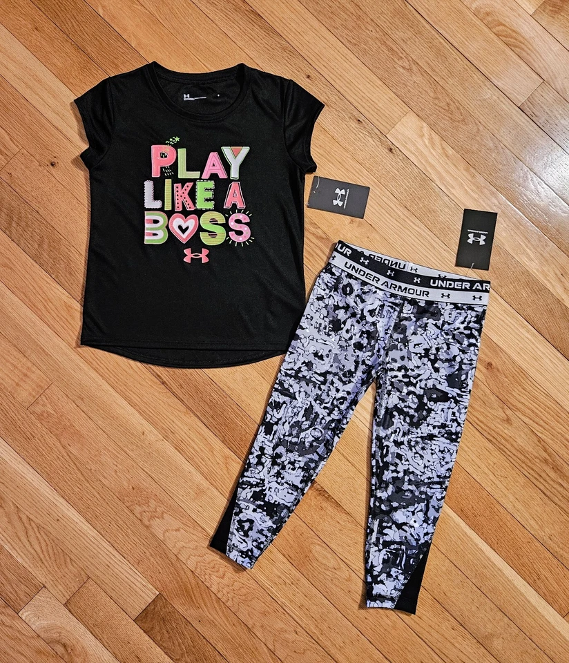 NEW Under Armour Little Girl Tee & Capr Legging Set, Black Multi (sz 4-6X avail) - Image 1 of 4