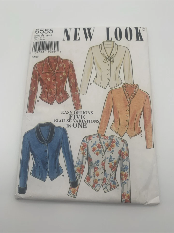 6555 LOOK Misses Fitted Button FR Blouse Shirt 5 Collar Var Pattern UC 8-18