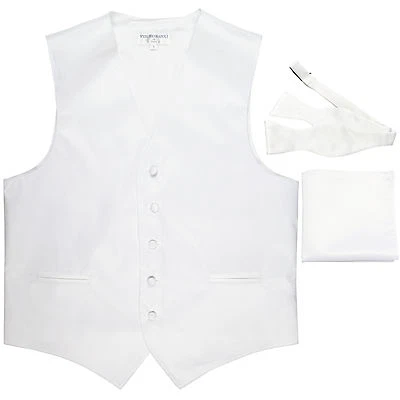 New Men's white formal vest Tuxedo Waistcoat self tie bow tie and hankie set  - Image 1 of 4