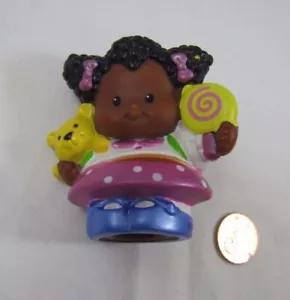 Fisher Price Little People AFRICAN AMERICAN GIRL w/ TEDDY BEAR LOLLIPOP Rare #2 - Picture 1 of 3