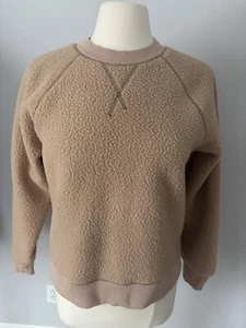 Felpa pullover girocollo Everlane grande kaki marrone nuovo pile raglan - Foto 1 di 12