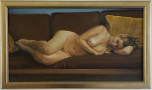 Original Framed Oil Painting Female Nude Girl artwork blonde woman reclinning - Picture 1 of 6