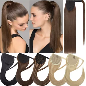 Real 100% Claw Wrap Around Ponytail Clip In Pony Tail Remy Human Hair Extensions - Picture 1 of 47