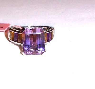 ANILLO BAGUETTE OCTÁGONO AMETRINO, AMATISTA Y CITRINO, PLATA 925, TALLA 8, 7,7(TCW) Foto 1 de 4