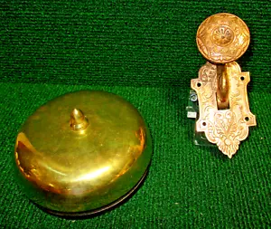 1879 Patent Victorian Bronze Mechanical Gong Door Bell Restored, Working (40008) - Picture 1 of 11