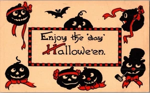 RARE Antique Halloween Greeting Postcard JOL SMOKING PIPE Bergman JO5 - Picture 1 of 2