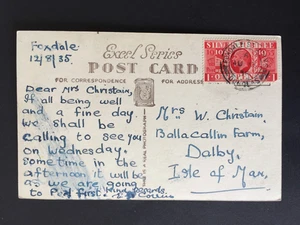 E GB 1935 FOXDALE St JOHNS / DOUGLAS DOUBLE RING PMK ON LOCAL PC TO DALBY - Picture 1 of 2
