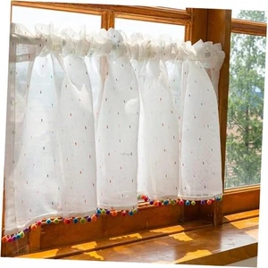 Paneele weiß transparent Volant mit bunten Bommeln 39" B x 20" L (2er Pack) 2 - Bild 1 von 8